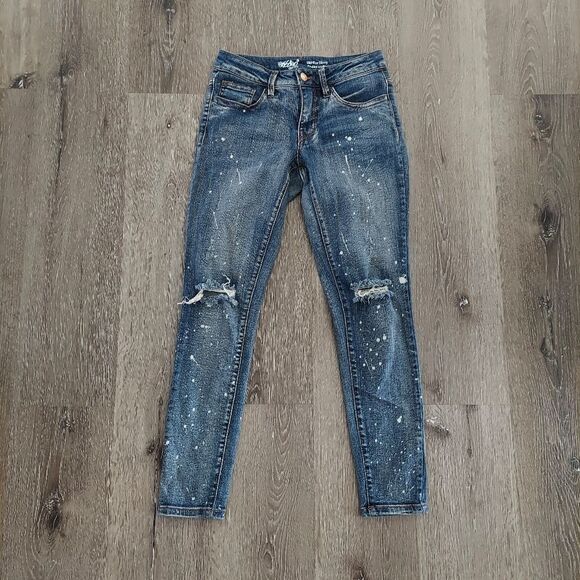 Mossimo Mid-Rise Skinny Paint Splatter Distressed Jeans Size 0/25 - Picture 1 of 6
